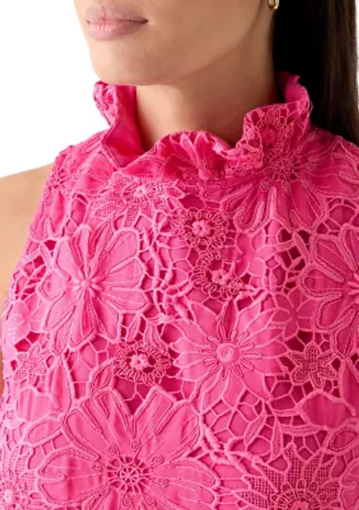 Petite Sleeveless 3D Floral Top with Bow Back Tie