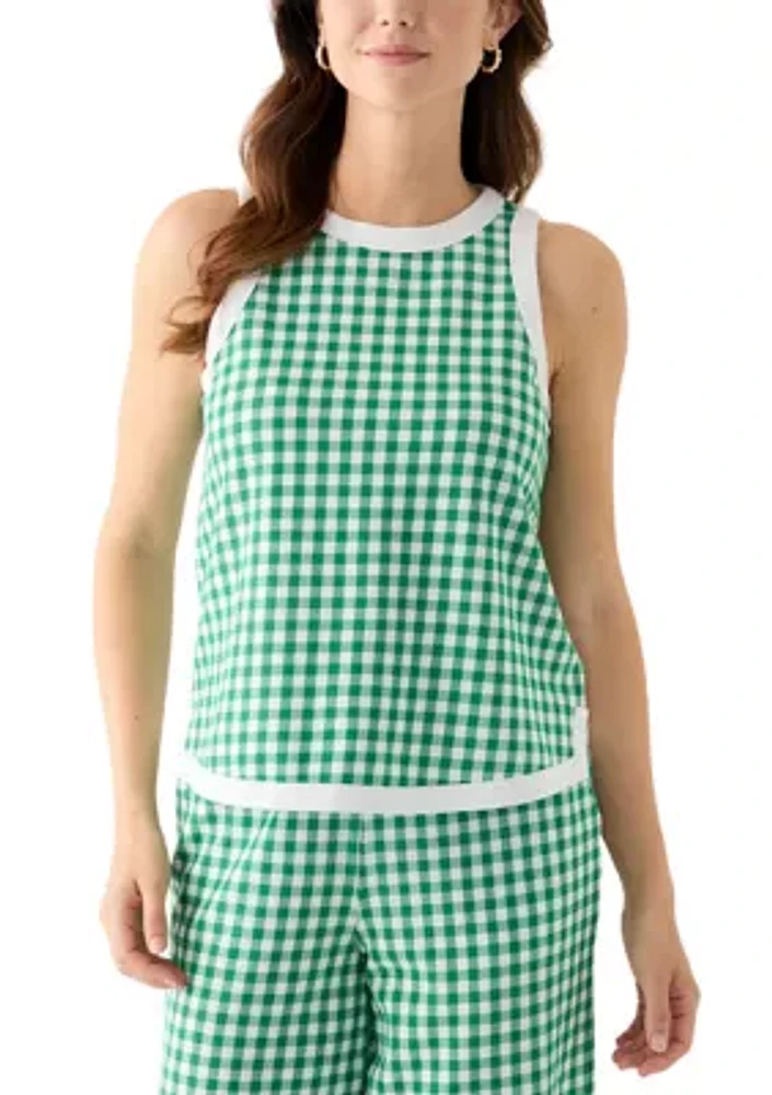 Women's Contrasting Piqué Trim Printed Tank Top