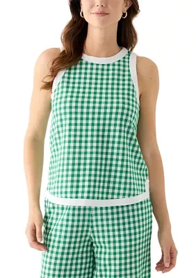 Women's Contrasting Piqué Trim Printed Tank Top