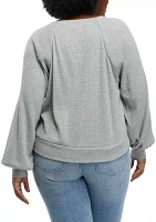 Plus Long Sleeve Button Front Waffle Top