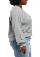 Plus Long Sleeve Button Front Waffle Top