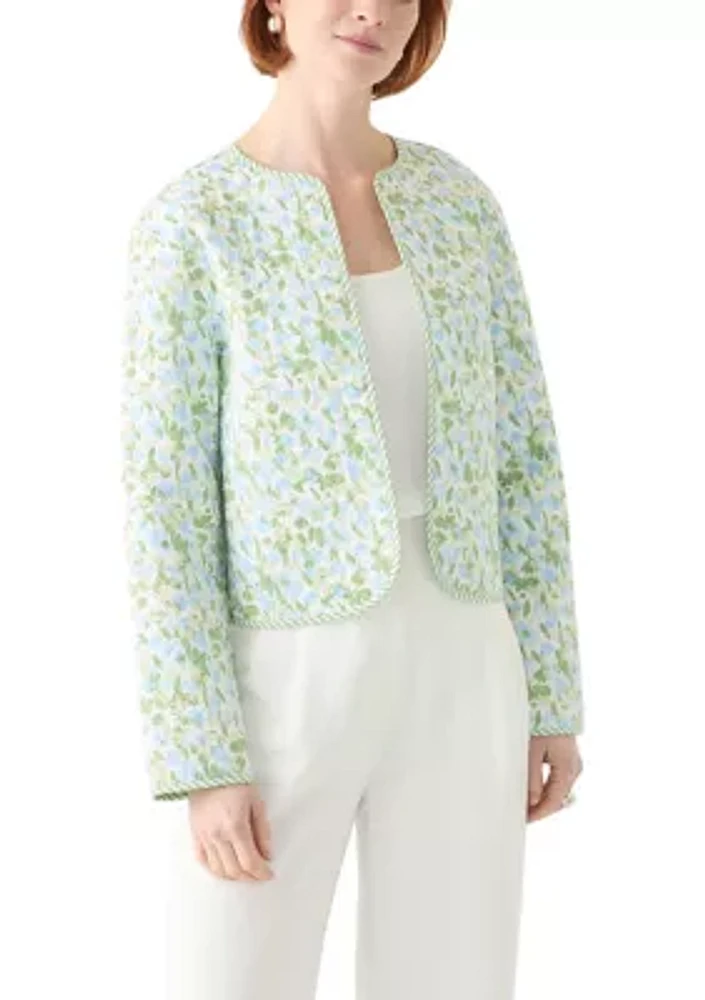 Plus Long Sleeve Floral Quilted Jacket