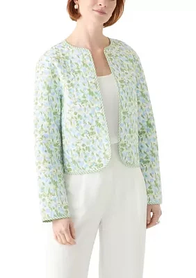 Plus Long Sleeve Floral Quilted Jacket