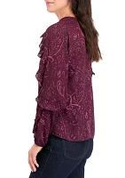 Women's Ruffle Detail Printed Peasant Top