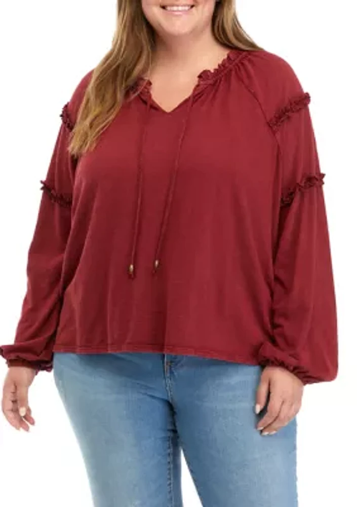 Plus Ruffle Sleeve Peasant Shirt