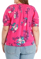 Plus Printed Button Front Blouse