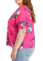Plus Printed Button Front Blouse