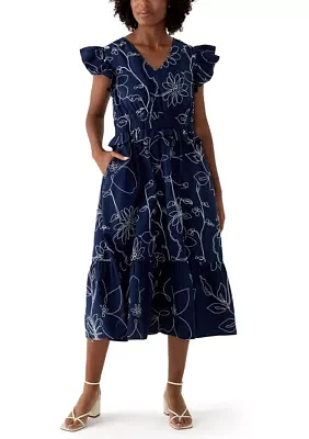 Women's Printed V-Neck Ruffle Waist Dress