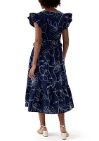 Women's Printed V-Neck Ruffle Waist Dress
