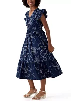 Women's Printed V-Neck Ruffle Waist Dress