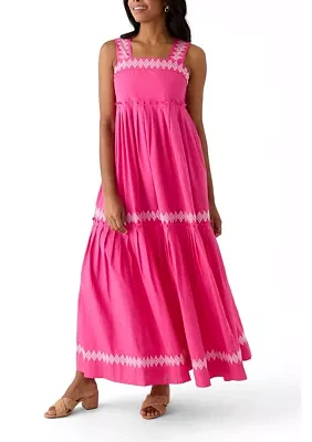 Women's Sleeveless Embroidered Tiered Maxi Dress
