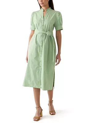 Women's Short Sleeve Button Up Midi Straight Dress