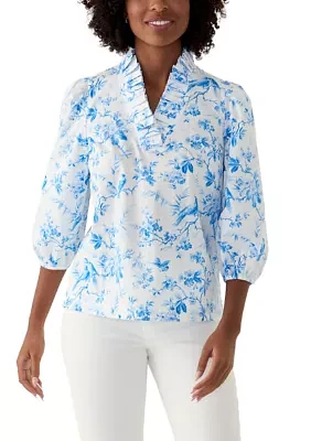 Women's Printed Ruffle Neck Top