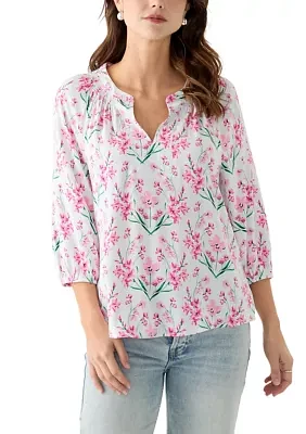 Women's Printed Trim Peasant Top
