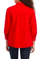 Petite 3/4 Sleeve Button Down Shirt