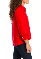 Petite 3/4 Sleeve Button Down Shirt