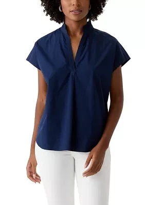 Petite Short Sleeve Dolman Ruffle Neck Top