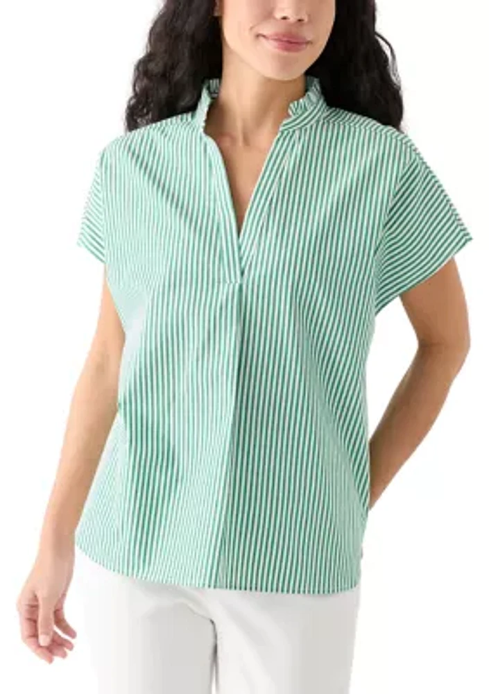 Petite Short Dolman Sleeve Ruffle Neck Top