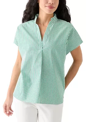 Petite Short Dolman Sleeve Ruffle Neck Top