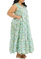 Plus Ruffle Neck Printed Midi Dress