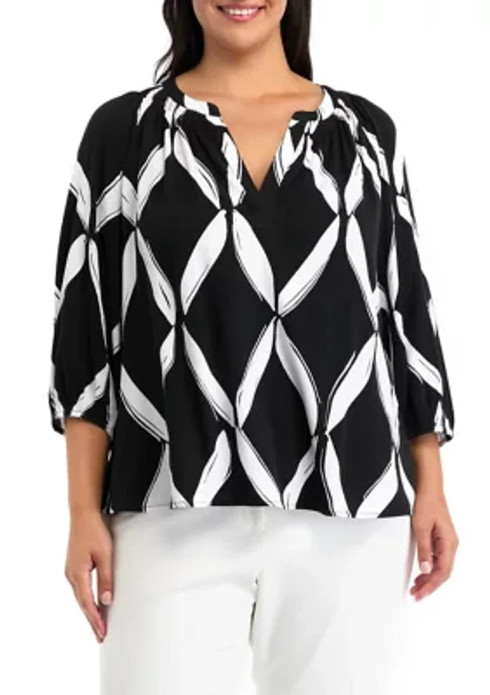 Plus Printed Peasant Blouse