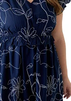 Plus Flutter Sleeve V-Neck Dress