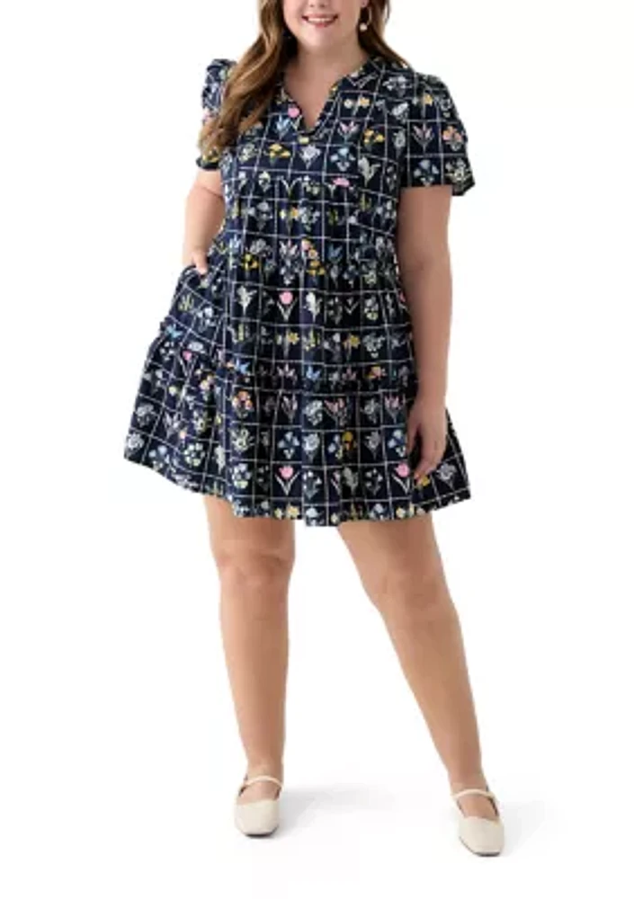 Plus Tired Printed Fit and Flare Mini Dress