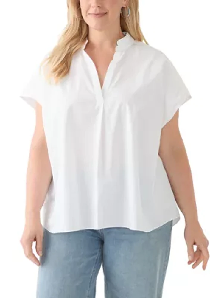 Plus Short Sleeve Dolman Ruffle Neck Top