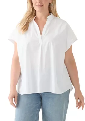 Plus Short Sleeve Dolman Ruffle Neck Top