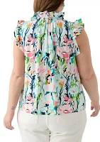 Plus Printed Ruffle Top