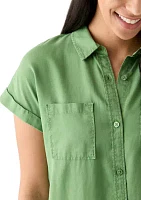 Women's Short Sleeve Solid Shirtdress