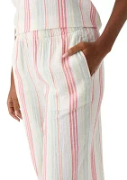 Women's Mid Rise Pull On Wide Leg Striped Pants