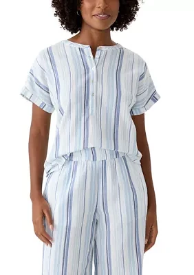 Women's Roll Sleeve Popover Yarn Dyed Top