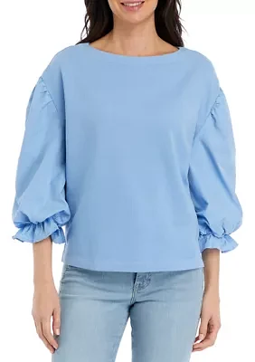 Petite Knit Woven Mix Pullover Top