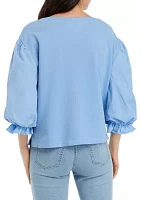Petite Knit Woven Mix Pullover Top