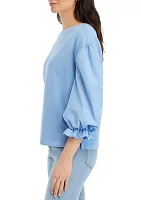 Petite Knit Woven Mix Pullover Top