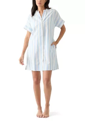 Women's Short Sleeve Yarn Dyed Popover Swim Cover Up