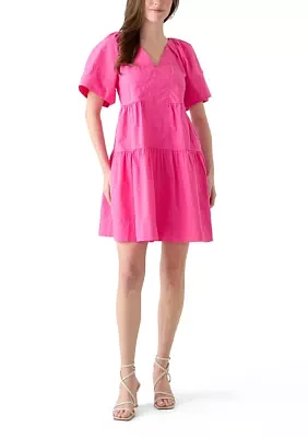 Women's Short Sleeve Pleat Shoulder Solid Dress