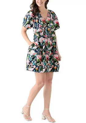 Women's Printed Pleated Shoulder Dress