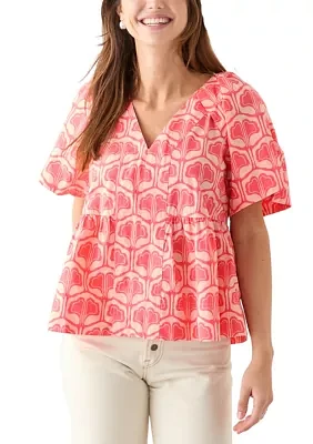 Women's Pleated Shoulder Printed Top