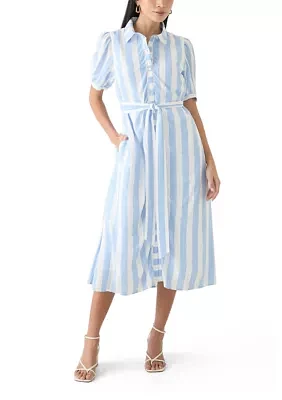 Petite Short Sleeve Belted Yarn Dyed Shirtdress