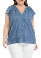 Plus Short Sleeve Eyelet Top