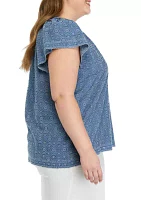 Plus Short Sleeve Eyelet Top