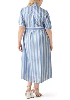 Plus Short Sleeve Yarn Dyed Belted Shirtdress