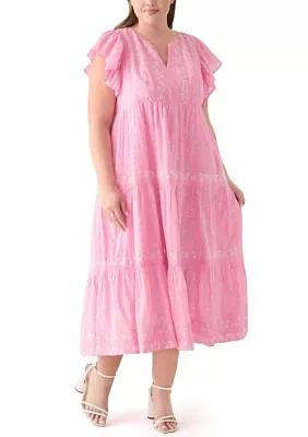 Plus Ruffle Sleeve Split Neck Dress