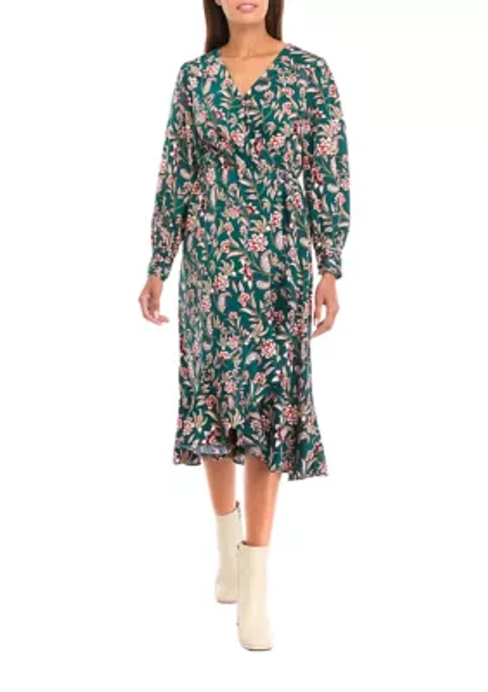 Petite Faux Wrap Printed Dress