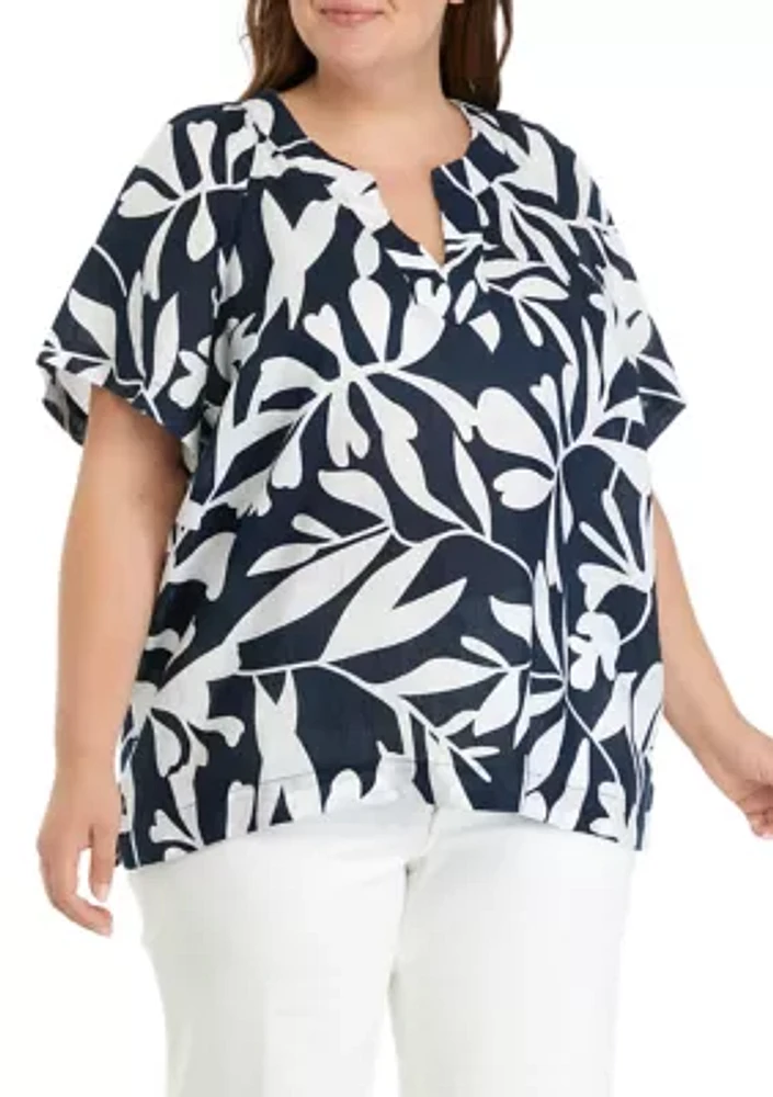 Plus Short Sleeve Linen Popover Top