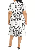 Plus Short Sleeve Split Neck Cotton Dress