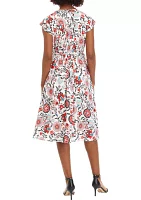 Petite V-Neck Printed Button Down Dress