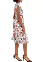 Petite V-Neck Printed Button Down Dress